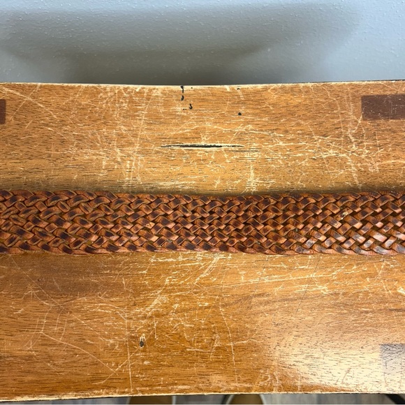 Vintage Leather Woven Brown Belt Wooden Brass Buckle Morocco 34/36 Size Western - Picture 4 of 10